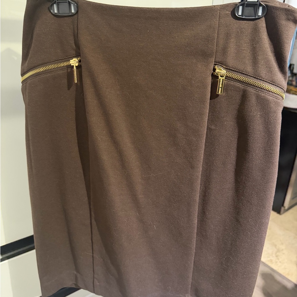 Michael Kors Brown Pencil Skirt with Gold Zippers